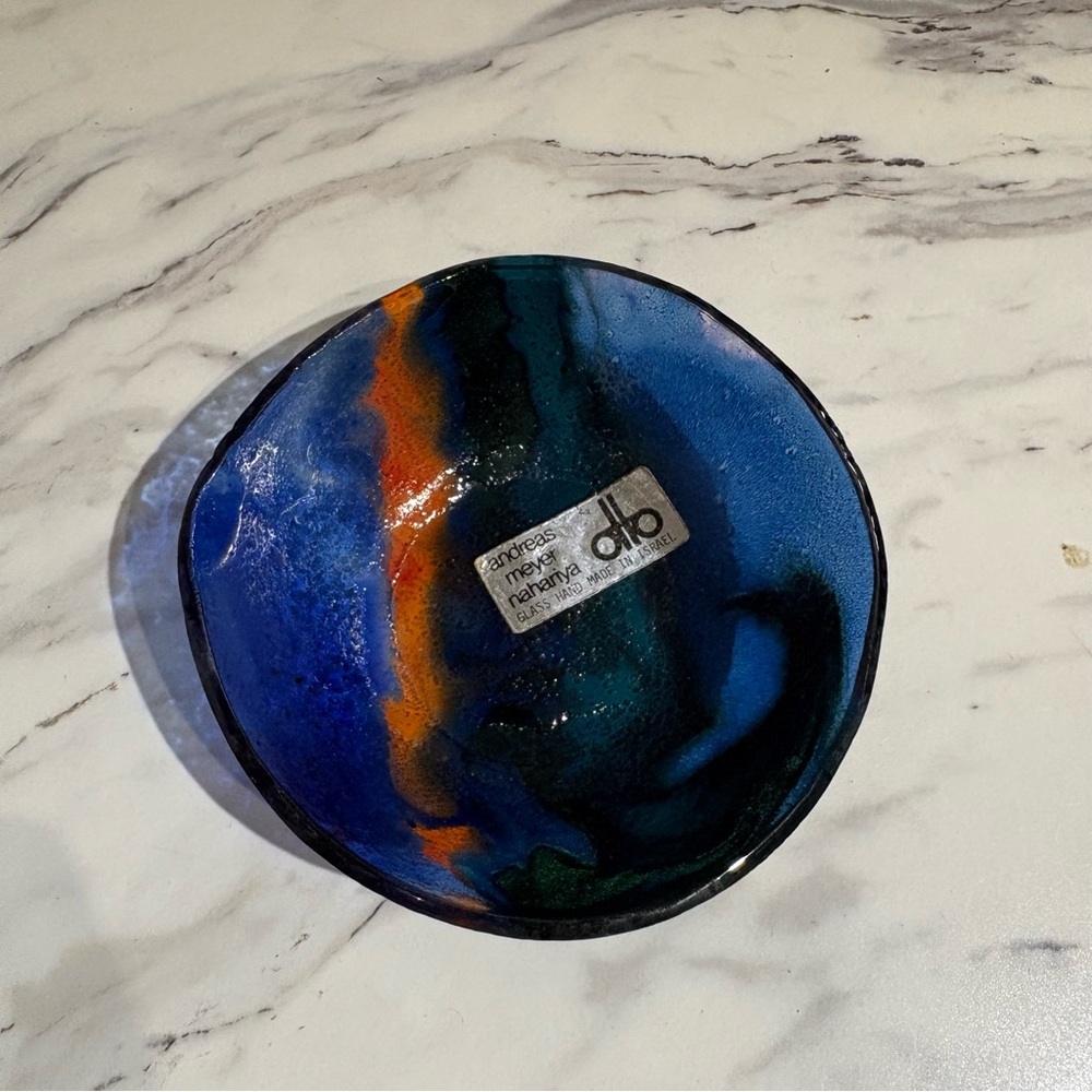 Vintage Andreas Meyer Nahariya art glass bowl hand made in Israel MCM trinket